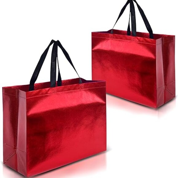 Red Gift Bags XL Size – Set of 12 Reusable Extra Large Red Gift Bags With Handle - Picture 1 of 5